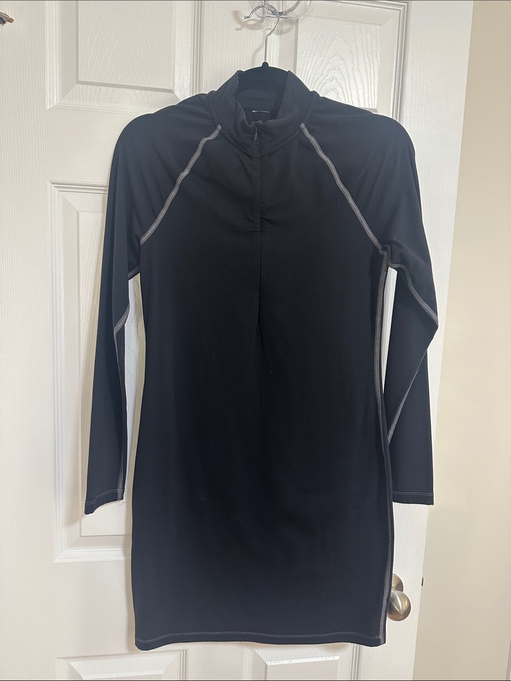 Aritzia Long Sleeve Black Bodycon Dress with Gray Contrast Stitching